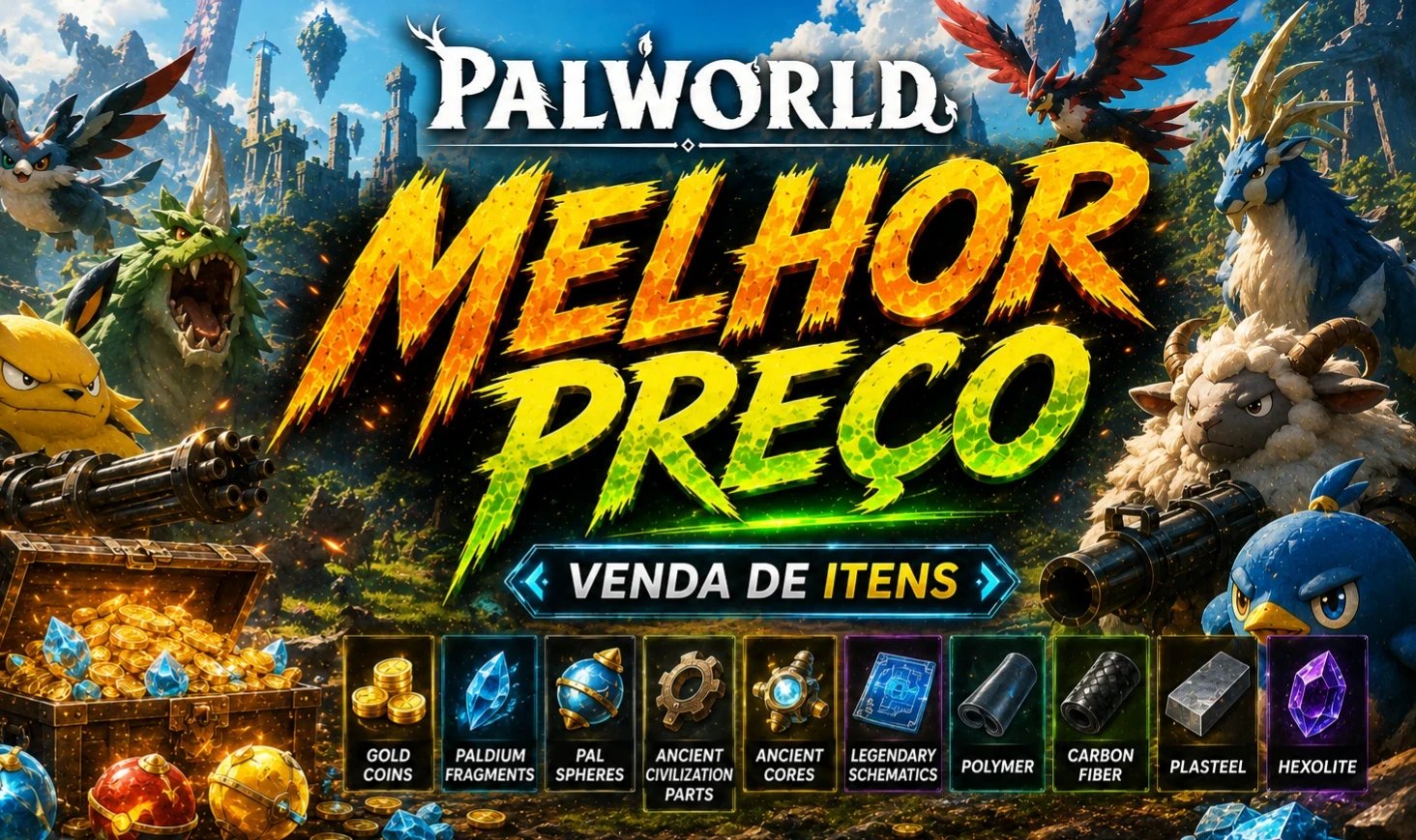[Pc/xbox/ps] Tudo para Palworld | Pals, Ouro, Materiais, Armas e Muito Mais!